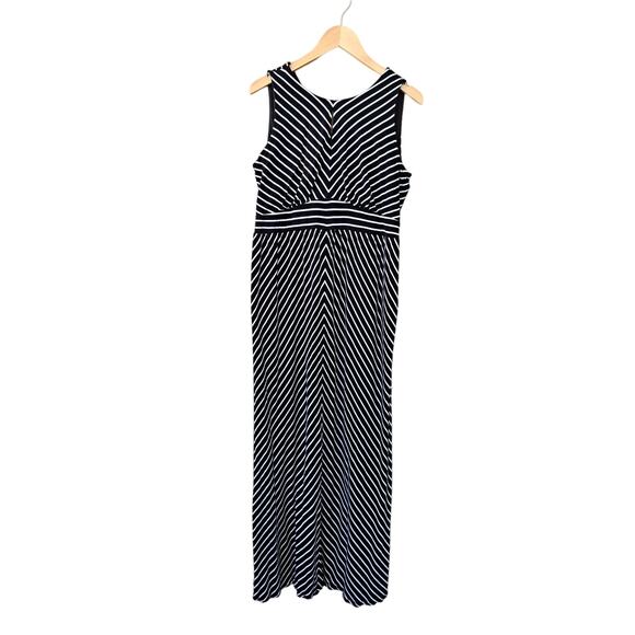 LOFT Black & White Chevron Stripe Maxi Dress Medium Maternity Sleeveless Jersey - Picture 7 of 8